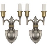 Antique A pair of two arm nickel and brass sconces