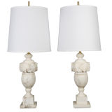 A pair of alabaster table lamps