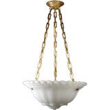 Antique A large cast opaline glass inverted dome chandelier