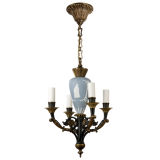 Antique A four light bronze Wedgwood chandelier