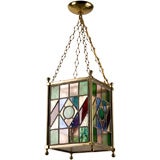 A leaded glass square lantern fixture