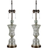 A pair of cut crystal table lamps