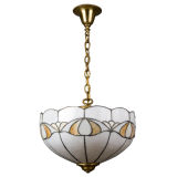 A leaded art glass inverted dome chandelier