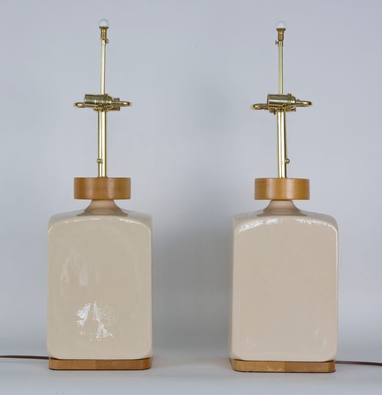 A pair of geometric ceramic table lamps