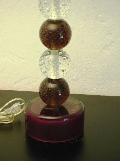 Pair of Prune and Transparent Spheres Table Lamps