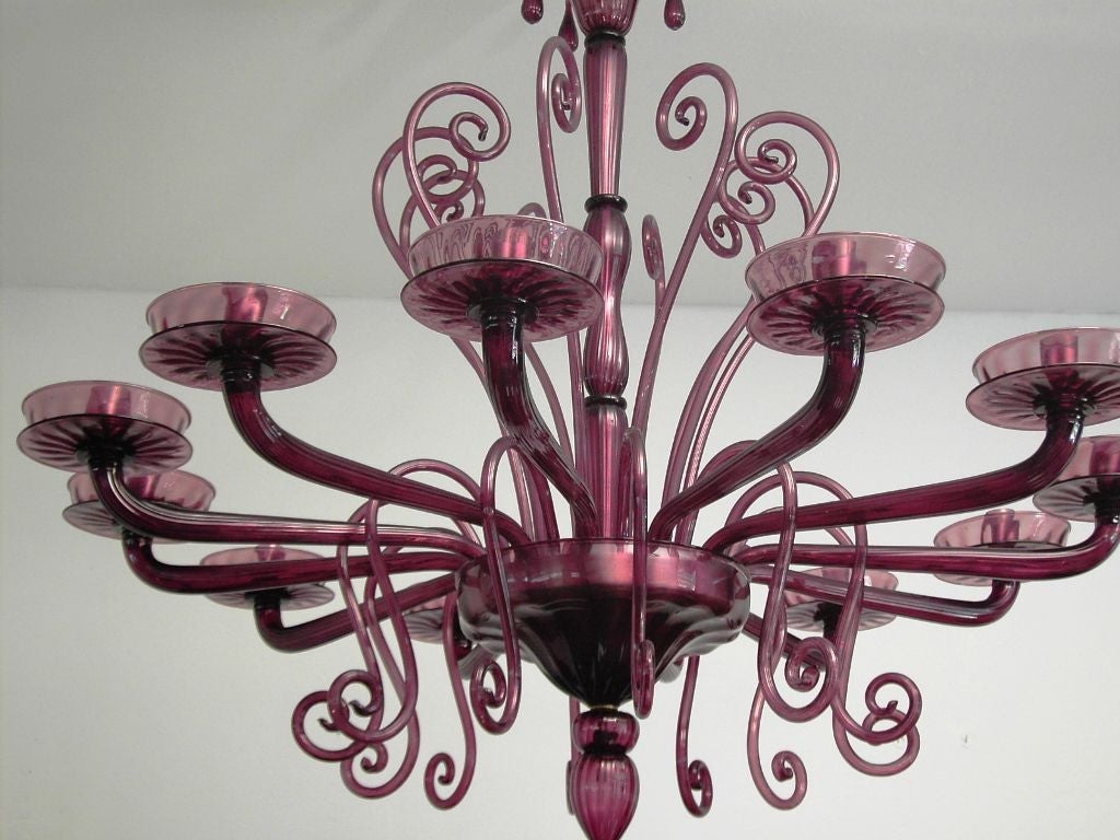 Large Murano Amethyst 12 Lights Chandelier.