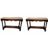 Pair of Large Marquetry Consoles with Marble Top