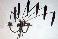 Pair of Palm Frond Metal Sconces