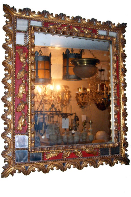 Spanish Painted and Giltwood Mirror For Sale