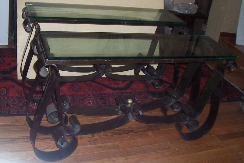 Pair of Moderne Wrought Iron Consoles In Good Condition For Sale In New York, NY