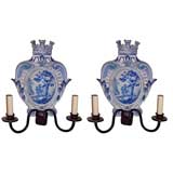 Pair of White and Blue Porcelain Sconces