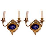 Pair of Sconces with Cobalt Blue Glass