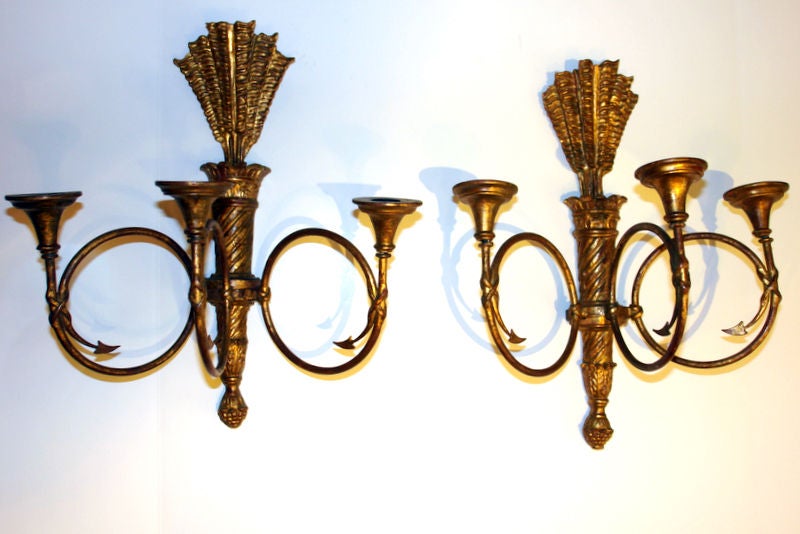Giltwood Carved and Gilt Wood Sconces For Sale