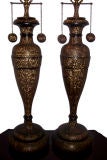 Pair of Large Etched Brass Table Lamps Pair of Large Etched Brass Table Lamps