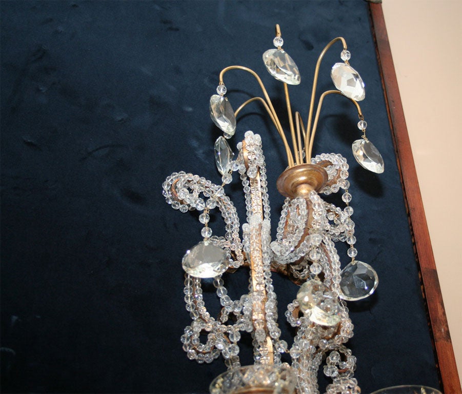Set of Four Large Gilt Sconces with Beads In Excellent Condition For Sale In New York, NY