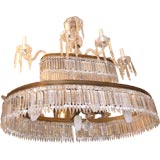 Oval Gilt Chandelier with Crystal Drops
