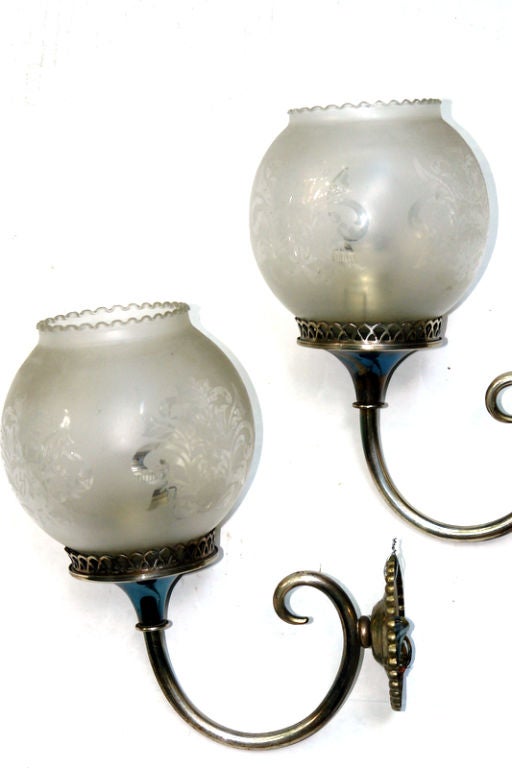 Silver Finish Glass Globe Sconces