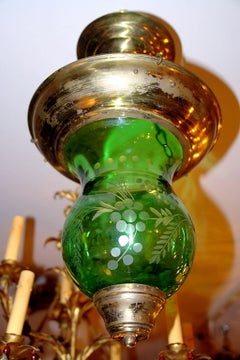 Etched Green Glass Lantern
