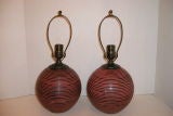 Pair of Cranberry Porcelian Lamps