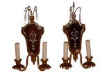 Pair of Etched Mirror and Bronze Sconces