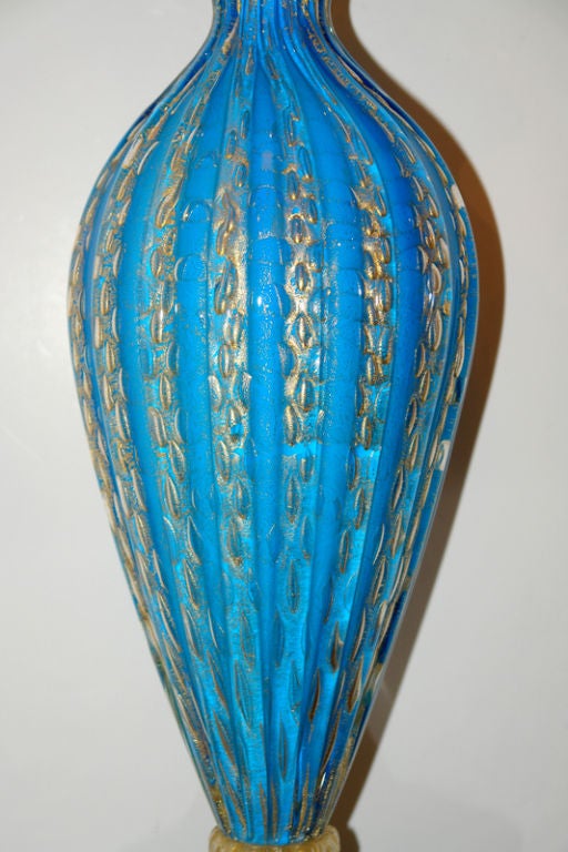 Italian Large Blue Glass Table Lamp For Sale