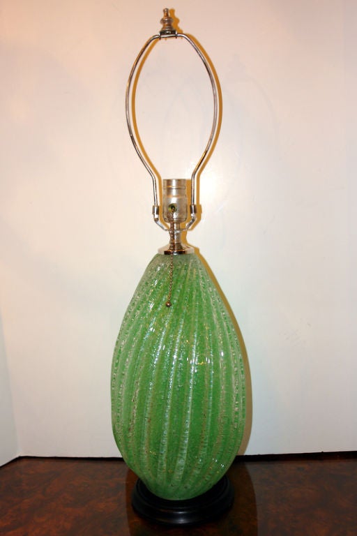 Mid-20th Century Single Green Blown Glass Table Lamp For Sale