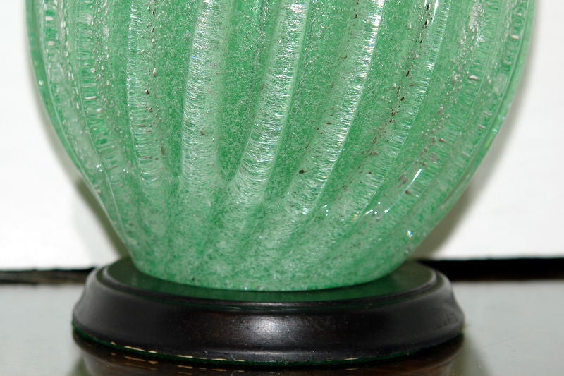 Italian Single Green Blown Glass Table Lamp For Sale