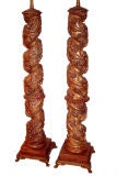 Large Gilt Wood Column Lamps