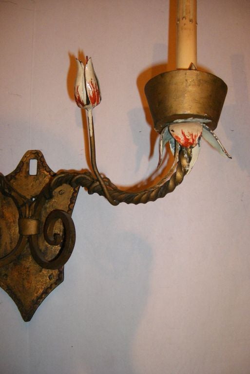 French Large Gilt Metal Sconces with Floral Detail For Sale