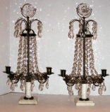 Swedish Bronze and Crystal Candlesticks