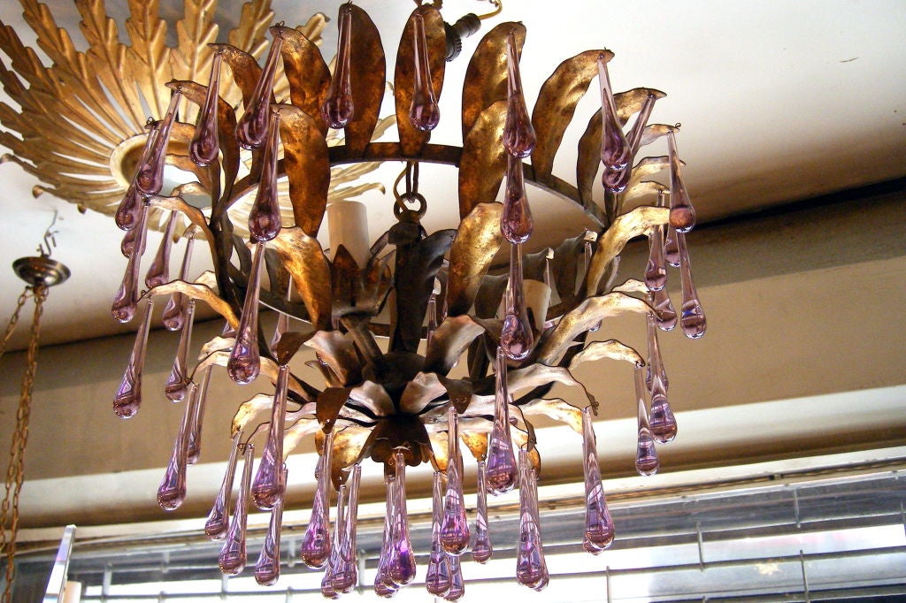 Gilt Metal Fixture with Amethyst Drops