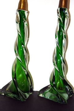 Pair of  Green Venetian Glass Lamps