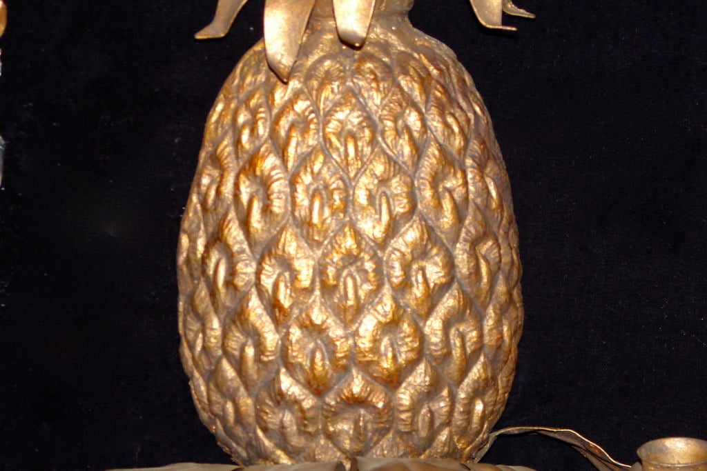 Italian Large Pineapple Motif Gilt Metal Sconces For Sale