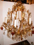 Gilt Metal Chandelier with Crystal Drops and Grapes Gilt Metal Chandelier with Crystal Drops and Grapes