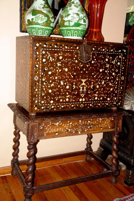 Inlaid Wood Secretary Two Piece Set