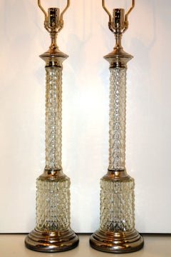 Pair of Molded Glass Column Table Lamps