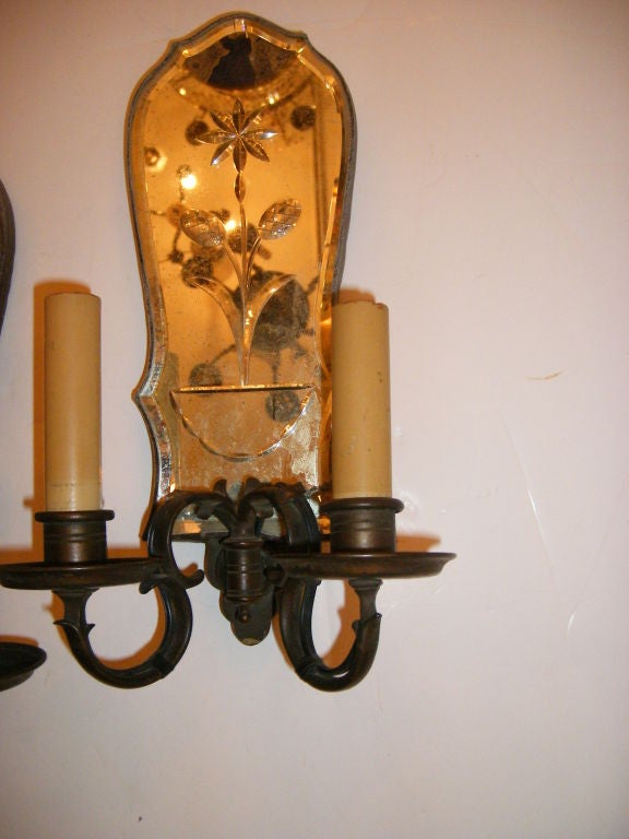 Pair of Mirrored Back Sconces