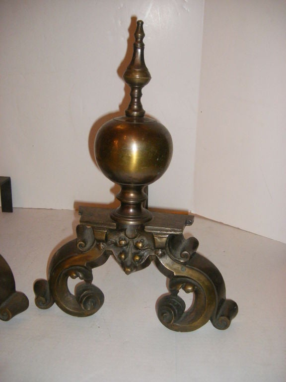 Pair of Bronze Andirons
