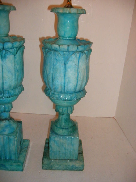 Italian Turquoise Colored Alabaster Lamps