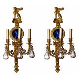 Large Empire Style Sconces with Blue Mirror and Sphinxes
