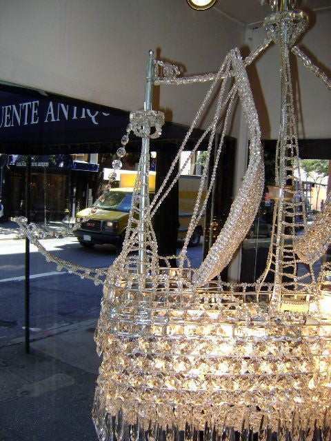 Mid-20th Century Crystal Ship Chandelier