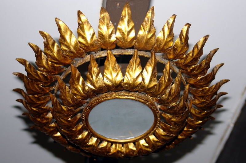 Gilt Metal Sunburst Light Fixture