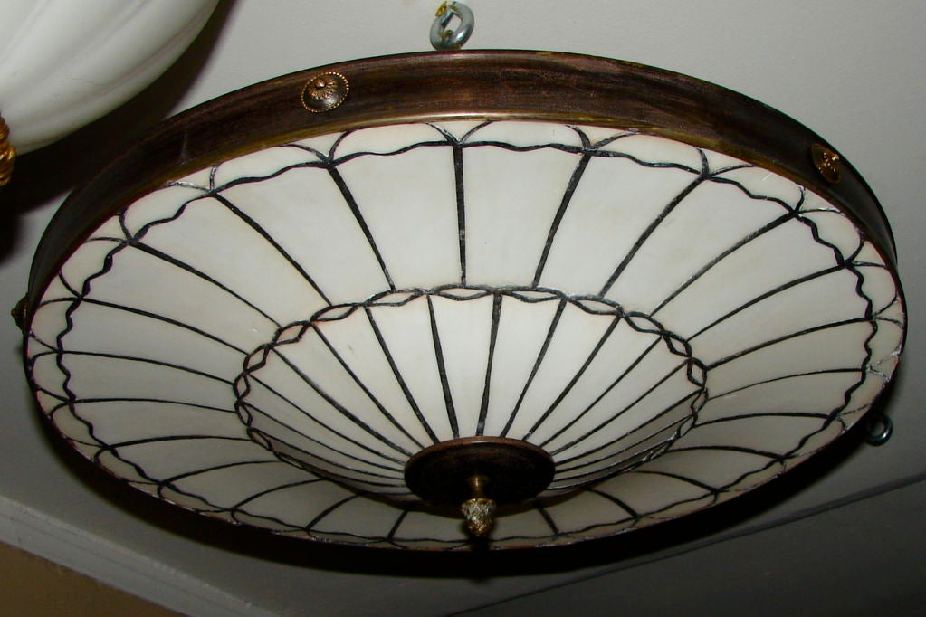 Set of 5 Flush Mounted Leaded Glass Light Fixtures, Sold Individually