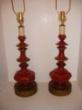 Pair of Red Tole Lamps