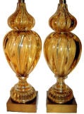 Antique Pair of Large Amber Murano Lamps