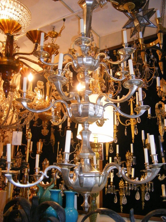 English Large Silver Plated Three-Tiered Chandelier For Sale