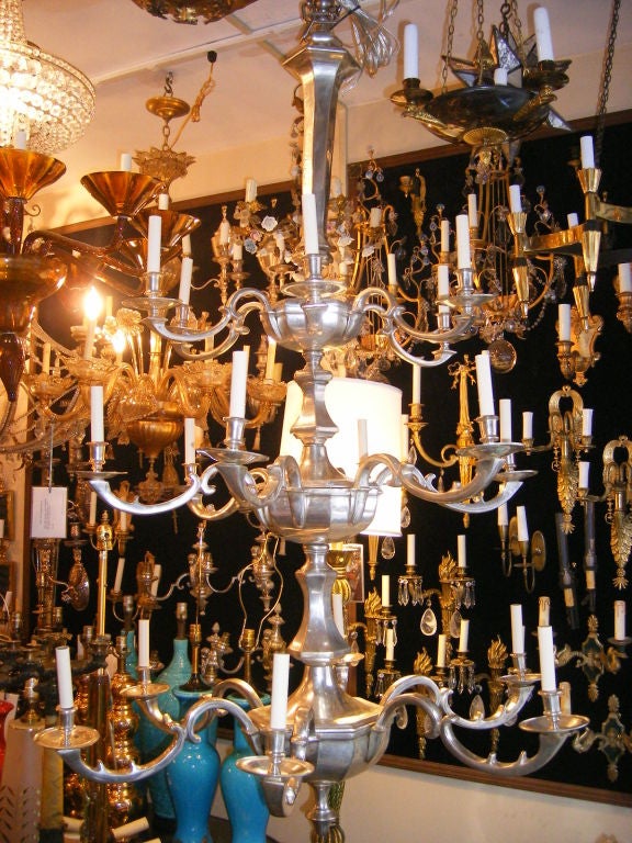 Bronze Large Silver Plated Three-Tiered Chandelier For Sale