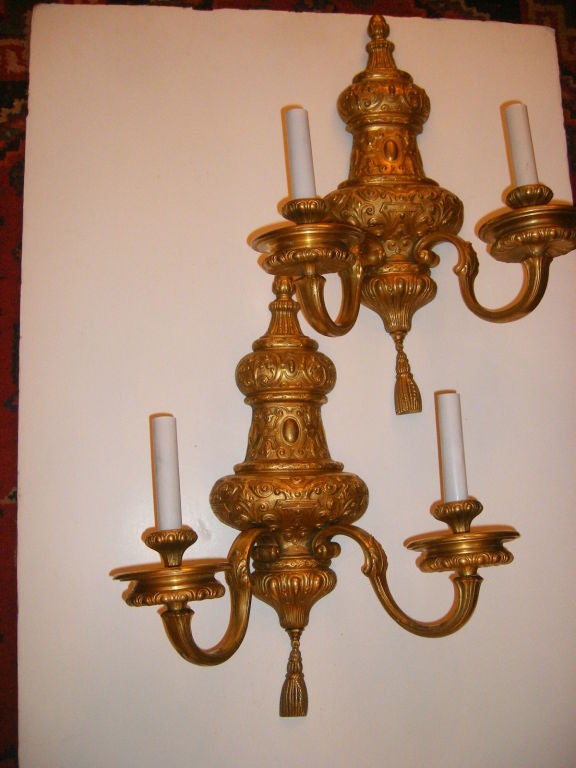 Bronze Pair of Large Caldwell Sconces For Sale