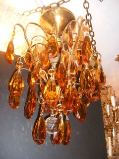 Gilt Metal and Amber Crystal Light Fixture