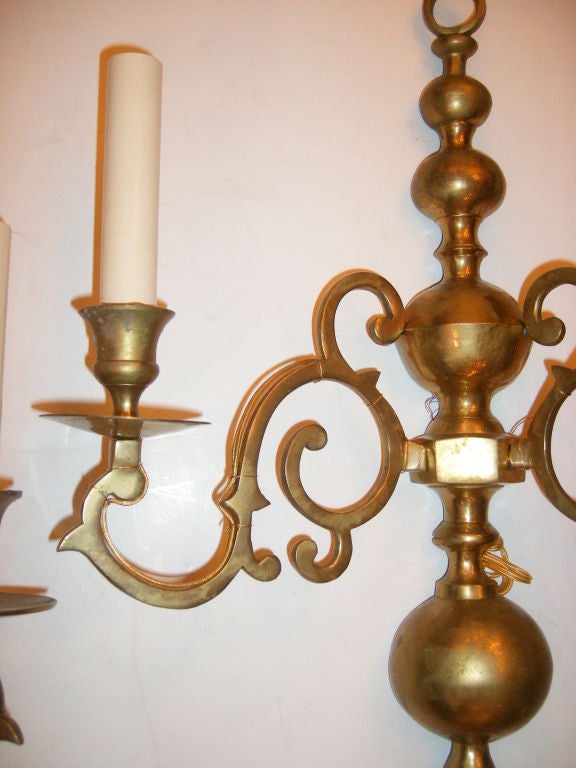 Pair of Large Dutch Brass Sconces In Excellent Condition In New York, NY